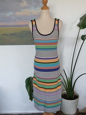 Roxy Crochet Multicolor Striped Midi Tank Dress M